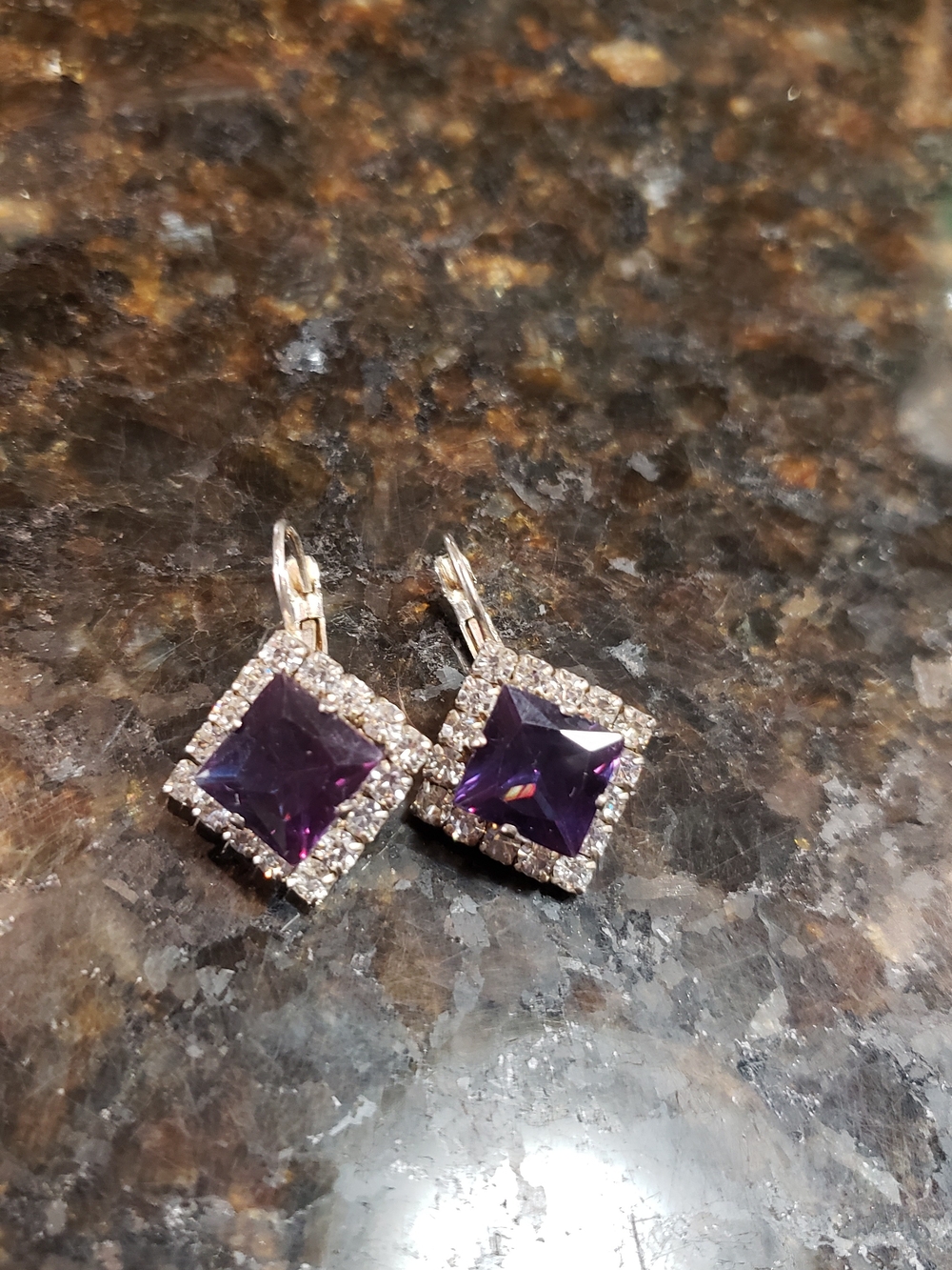 Vintage Purple Glass Drop Earrings